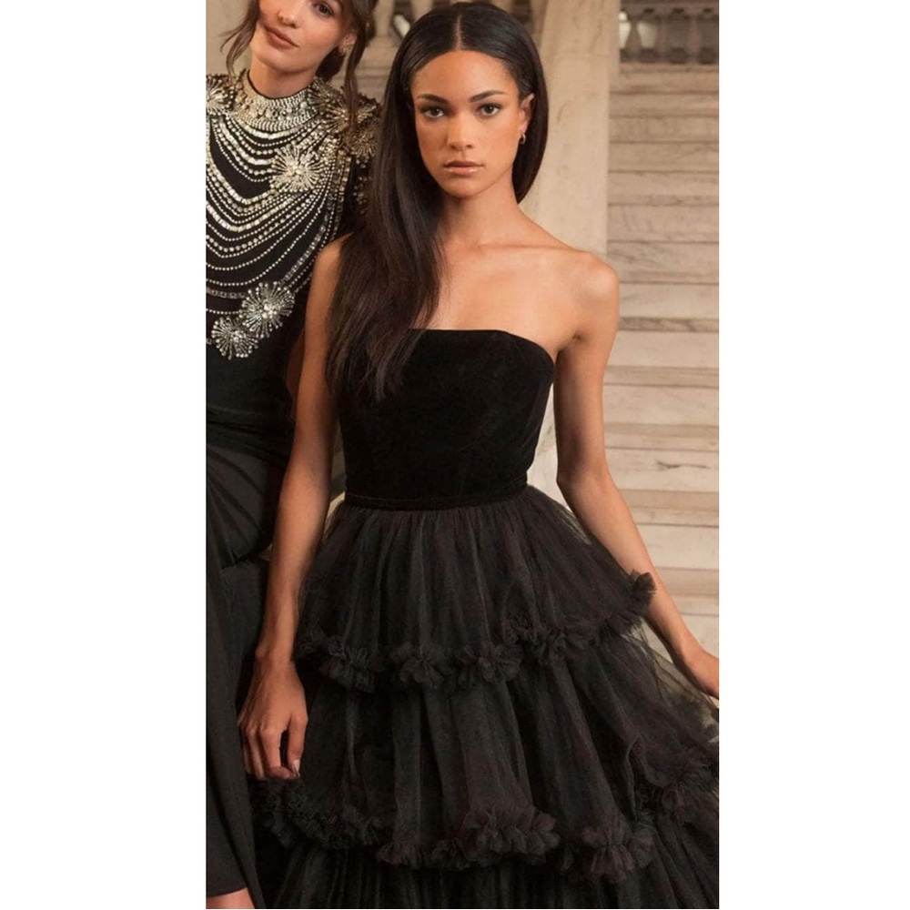 Mac Duggal Black Velvet Bustier Ruffle Ball Gown - Picture 6 of 7